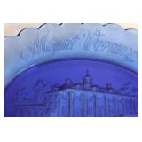 Set of 4 Vintage Blue Glass Goblets and Silverplate Basket