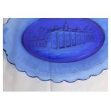 Set of 4 Vintage Blue Glass Goblets and Silverplate Basket