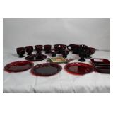 Collection of Ruby Red Glass Dinnerware and Decorative Tile