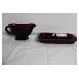Collection of Ruby Red Glass Dinnerware and Decorative Tile