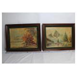 Pair of Framed Vintage Landscape Oil Paintings