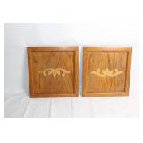 Pair of Oak Cabinet Doors with Decorative Wood Inlay
