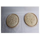 Pair of Vintage Ceramic Wall Plaques with Floral Design