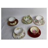 Set of 5 Vintage Floral Pattern Teacups and Saucers
