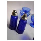 Collection of Blue Glass Serving Ware and Decor Items