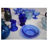 Collection of Blue Glass Serving Ware and Decor Items