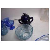 Collection of Blue Glass Serving Ware and Decor Items