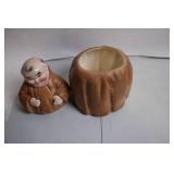 Vintage Ceramic Monk Cookie Jar with Removable Lid