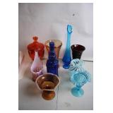 Set of 9 Colorful Vintage Glass Vases
