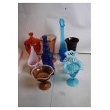 Set of 9 Colorful Vintage Glass Vases
