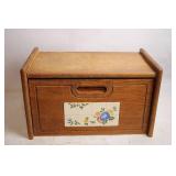 Vintage Wooden Bread Box with Floral Tile Design