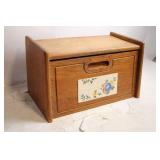 Vintage Wooden Bread Box with Floral Tile Design