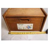 Vintage Wooden Bread Box with Floral Tile Design