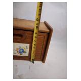 Vintage Wooden Bread Box with Floral Tile Design