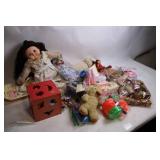 Vintage Lot of Dolls, Blocks, and Play Accessories