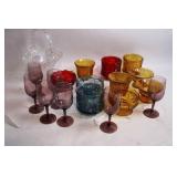 Set of Vintage Colored Glassware and Crystal Basket