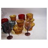 Set of Vintage Colored Glassware and Crystal Basket