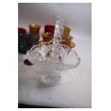 Set of Vintage Colored Glassware and Crystal Basket
