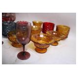 Set of Vintage Colored Glassware and Crystal Basket