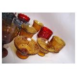 Set of Vintage Colored Glassware and Crystal Basket