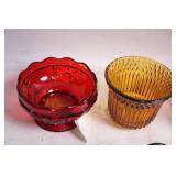 Set of Vintage Colored Glassware and Crystal Basket