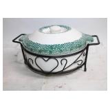 Ceramic Casserole Dish with Heart Design Metal Stand