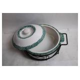 Ceramic Casserole Dish with Heart Design Metal Stand