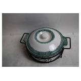 Ceramic Casserole Dish with Heart Design Metal Stand