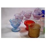 Collection of Colorful Vintage Glass Bowls and Cups