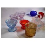 Collection of Colorful Vintage Glass Bowls and Cups