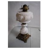 Vintage Brass and Milk Glass Oil Lamp