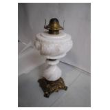 Vintage Brass and Milk Glass Oil Lamp