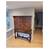 Stunning Oyster Veneer Two Piece Bar Cabinet