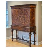 Stunning Oyster Veneer Two Piece Bar Cabinet