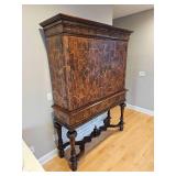 Stunning Oyster Veneer Two Piece Bar Cabinet