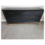 West Elm Alexa Burnished 7-Drawer Dresser Features Black Stain finish and Brass Floating Base & Drawer Pulls