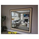 Custom Cell Divided Wall Mirror with Modern Contemporary Styling Featuring a cream tone Frame with oak Beading