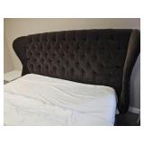 Black Velvet King Platform Bedframe Featuring Wingback with tufted details & Silver Tac