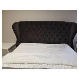 Black Velvet King Platform Bedframe Featuring Wingback with tufted details & Silver Tac
