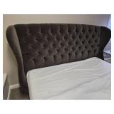 Black Velvet King Platform Bedframe Featuring Wingback with tufted details & Silver Tac