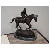 Cast Bronze Horse Jockey Décor Sculpture