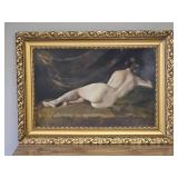 Antique Nude Back Profile of a Women Oil Painting Signed by Artist (East European origin) Note: Waffling of Board