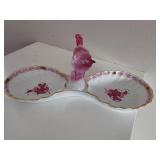 Herend Apponyi Bird Double Shell Centerpiece Dish 7530/AP with Bird
