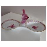 Herend Apponyi Bird Double Shell Centerpiece Dish 7530/AP with Bird