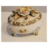 Capodimonte Bisque Floral Vanity Jar by Carlo Sanastano