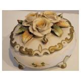 Capodimonte Bisque Floral Vanity Jar by Carlo Sanastano