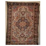 Sarouk Wool Area Rug ~ Black * Beige * Melon, 58 x 40