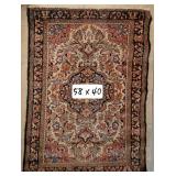 Sarouk Wool Area Rug ~ Black * Beige * Melon, 58 x 40