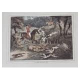 Framed Hand Tinted English Etching ~ Fox Hunting P 4 by Hewitt