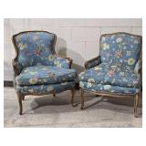 Ethan Allen - French Bergere Armchair Pair - Floral Blue